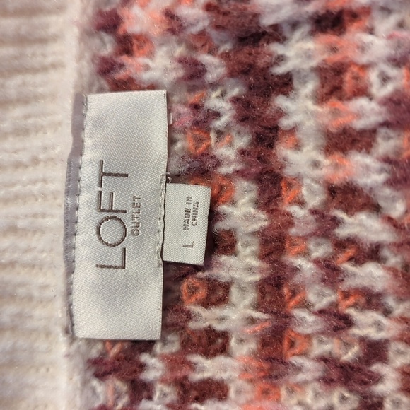 Loft Outlet Large Colorful Sweater Maroon Cream - Picture 7 of 10